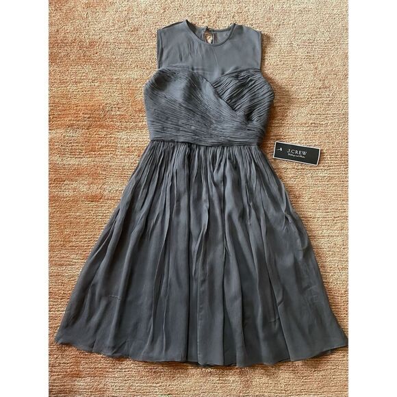 NWT J.Crew Clara Women’s Grey Sleeveless Lining Silk Chiffon Dress Size 0 - Picture 2 of 11